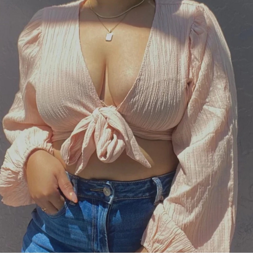 Wrap long sleeve crop top